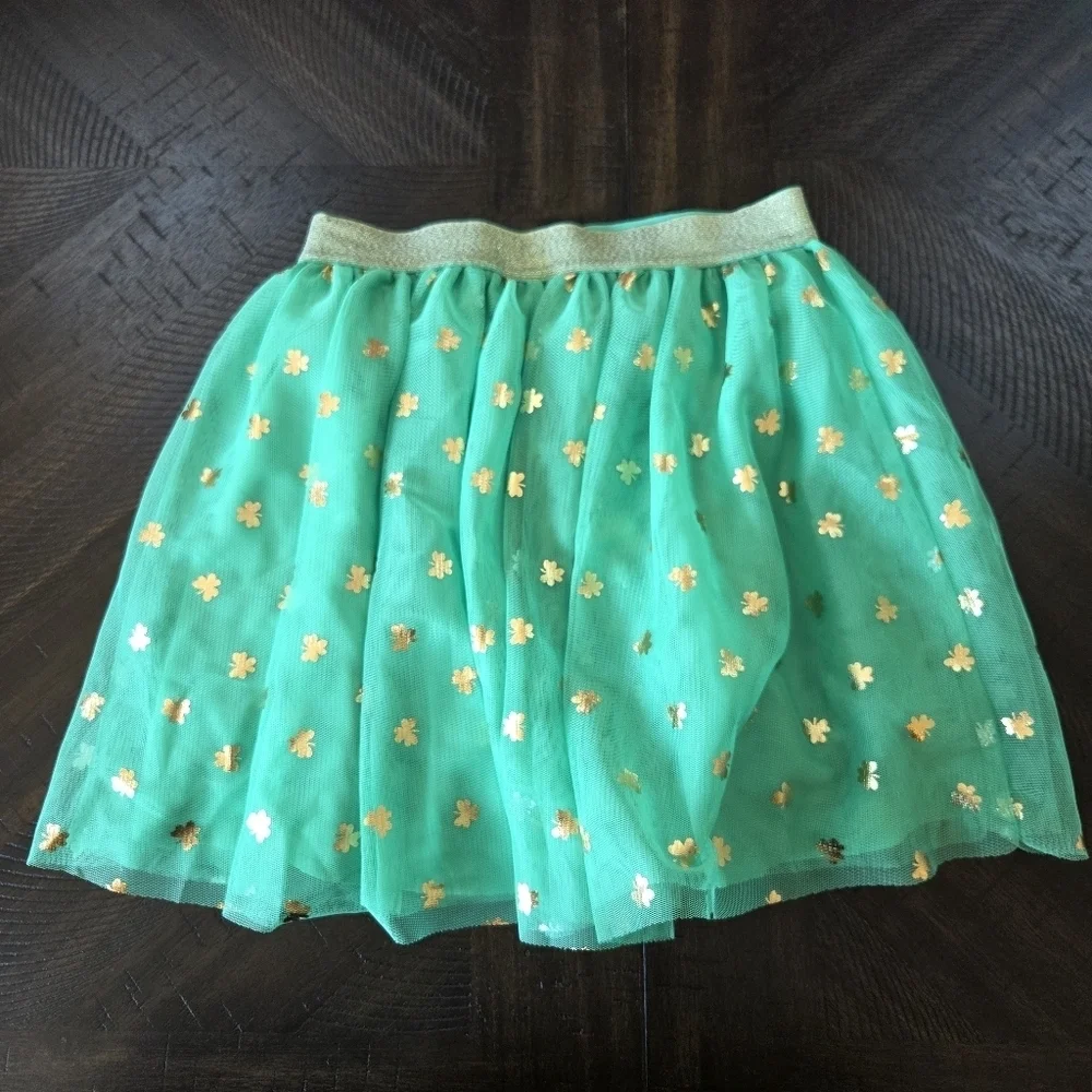Cat & Jack New Shamrock Green & Gold Tutu Skirt Girls Medium (8) Dance Dress up